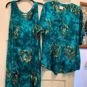 NWOT Young Fashion Turquoise Floral 2 Piece Dress Size 1X
